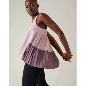 New Athleta Small Swing Forward Tank Top‎ Loose Pleated Pink Mauve V-Neck Tennis